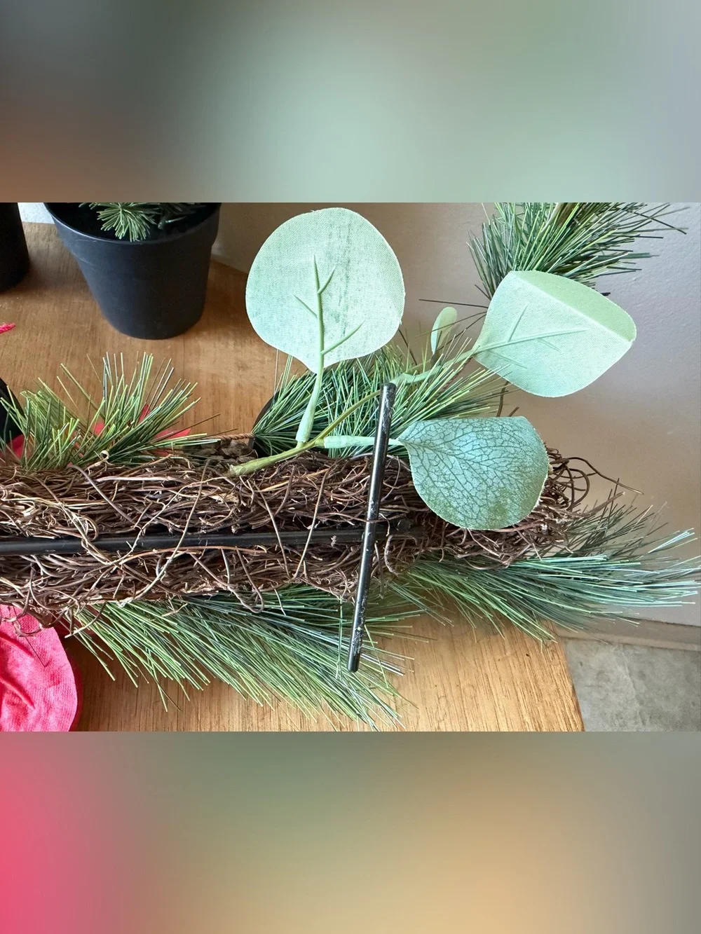 Hobby Lobby Red Poinsettia Pine Garland Candle Centerpiece